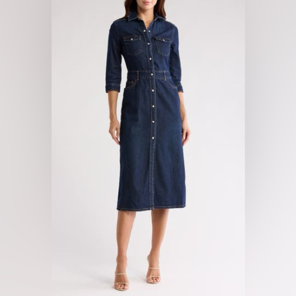 All Saints Dark Blue Denim Midi Dress